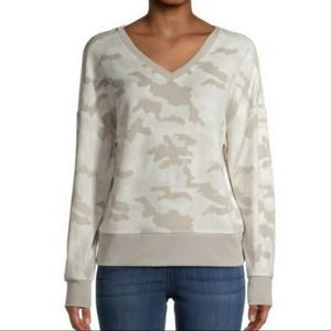 Derek Heart Gray Camo Top Criss Cross Back Pullover Soft Size Large